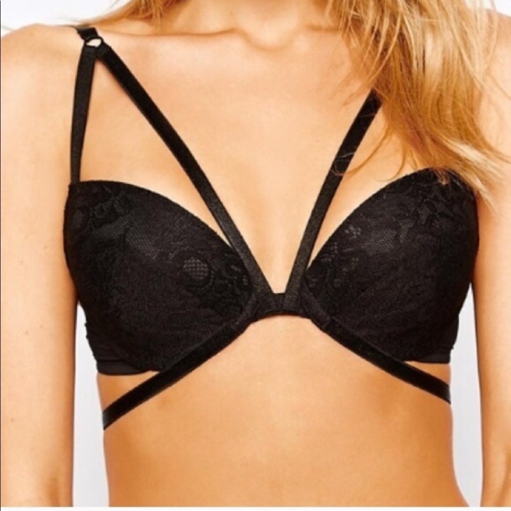 34B sexy strappy bra black caged